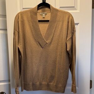 Burberry Camel V-Neck Sweater - Lightweight Knit